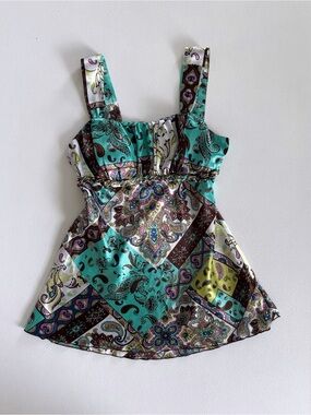 Y2K Paisley Boho Patchwork Babydoll Tank Top